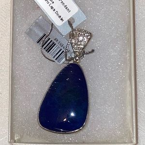 STERLING SILVER LAPIS and WHITE TOPAZ Pavee PENDANT 35.7 carats.NWT